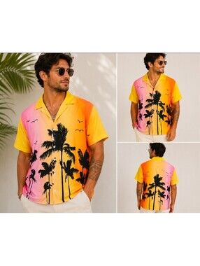 Original Use Tropical Palm Tree Sunset Button Front Camp Shirt NWT XXL Hawaiian